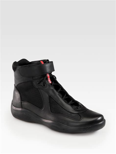 mens black prada trainers|prada men's sneakers high top.